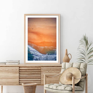 Affiche plage terre de sienne Affiche + cadre en bois - Chêne