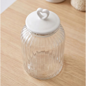 Barattolo in vetro con tappo in ceramica a cuore, contenitore alimenti trasparente, ideale per zucchero caffè biscotti e pasta, design elegante e pratico, organizer cucina resistente, facile da pulire