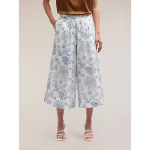 Motivi - Pantaloni cropped in cotone con ricamo floreale - Azzurro