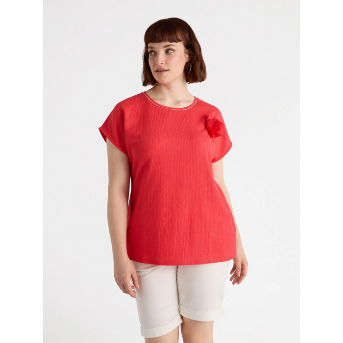 Fiorella Rubino - Blusa de crepón con flor - Naranja sol