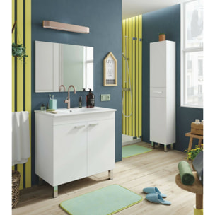 Mobile sottolavabo Florante, Mobiletto da bagno, Contenitore porta lavabo, Armadio per lavandino, 80x45 h80 cm, Bianco lucido