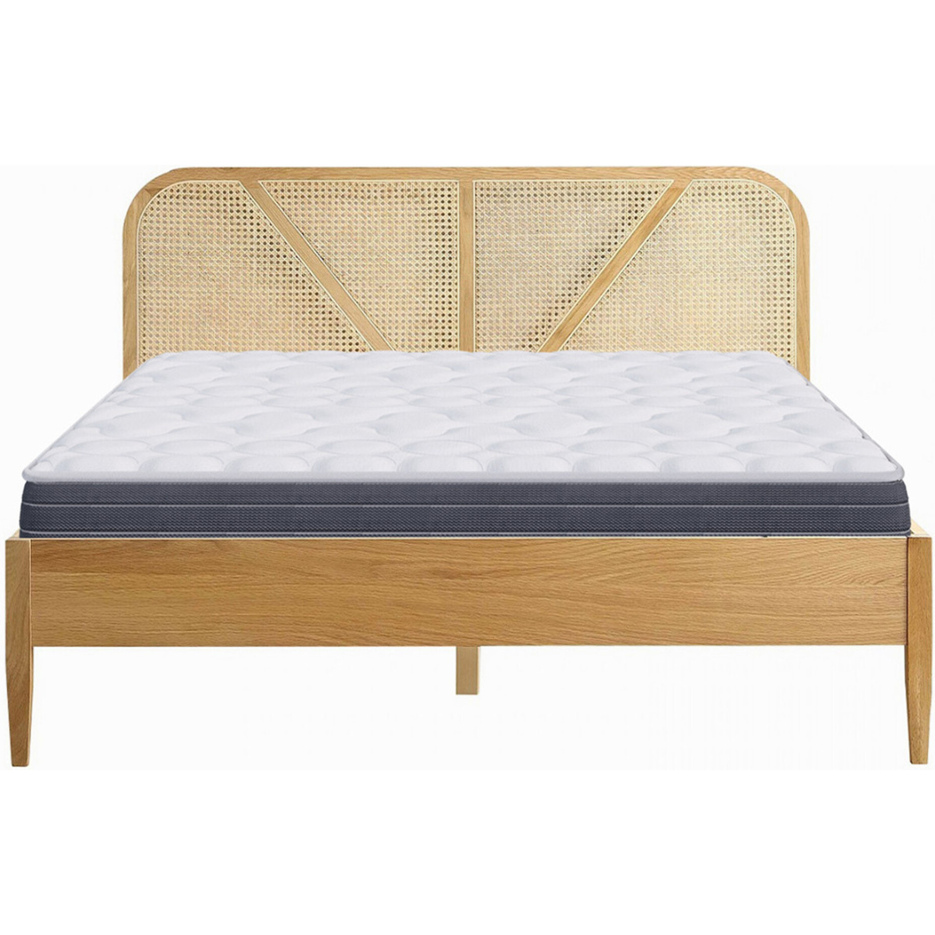Pack lit en bois et cannage + Matelas mémoire de forme - LEONIE & MEMO HR