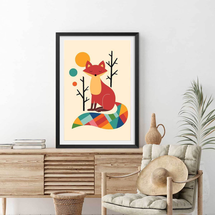 Affiche enfant rainbow fox Affiche + cadre en bois - Noir