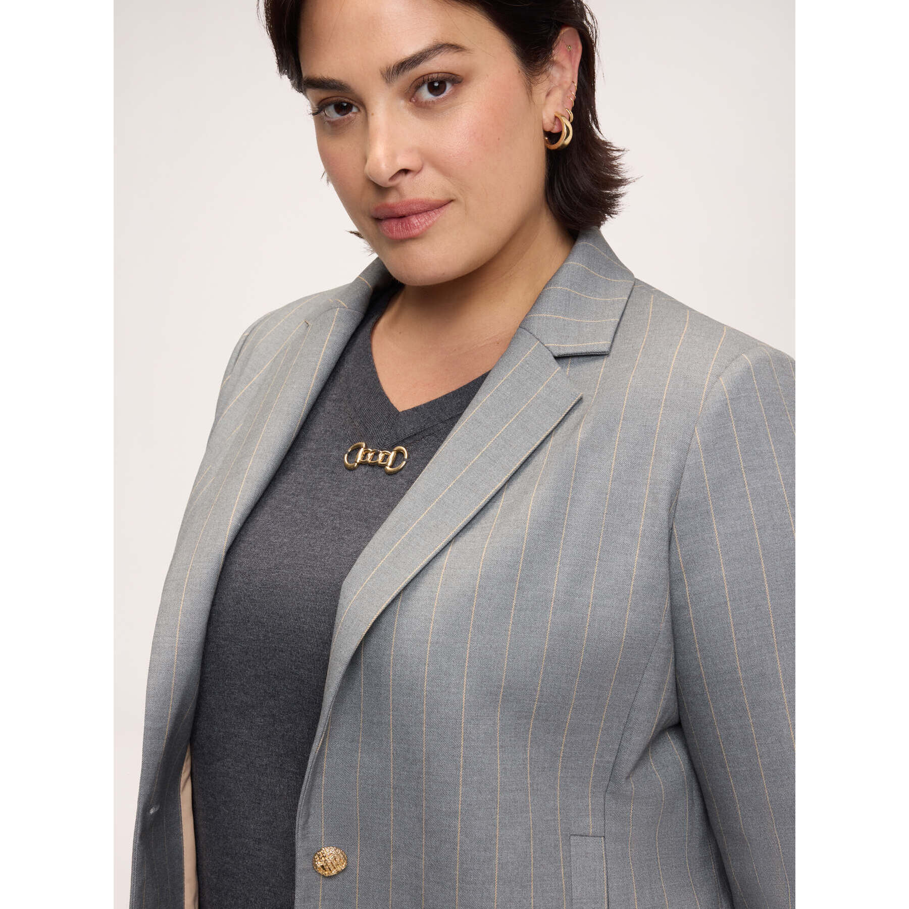 Fiorella Rubino - Blazer gessato con bottoni dorati - Grigio