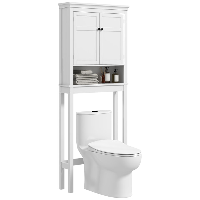 Meuble WC meuble dessus toilettes style classique chic 2 portes étagère niche blanc