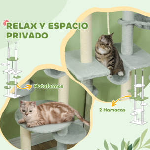 Árbol para Gatos de Suelo a Techo 225-255 cm Árbol Rascador para Gatos de 7 Niveles Torre para Gatos con Hamacas Plataformas Juguete de Cuerda Bola de Juguete Gris