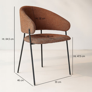 Lot de 2 fauteuils de table en tissu terracotta et pieds en métal noir EROS