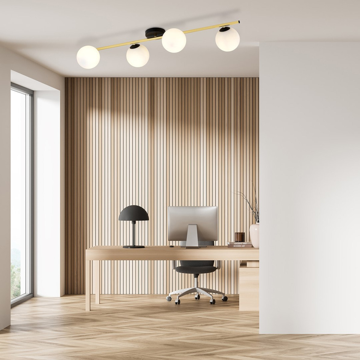 Lampada a sospensione SPLENDI in acciaio nero e oro con diffusori in vetro