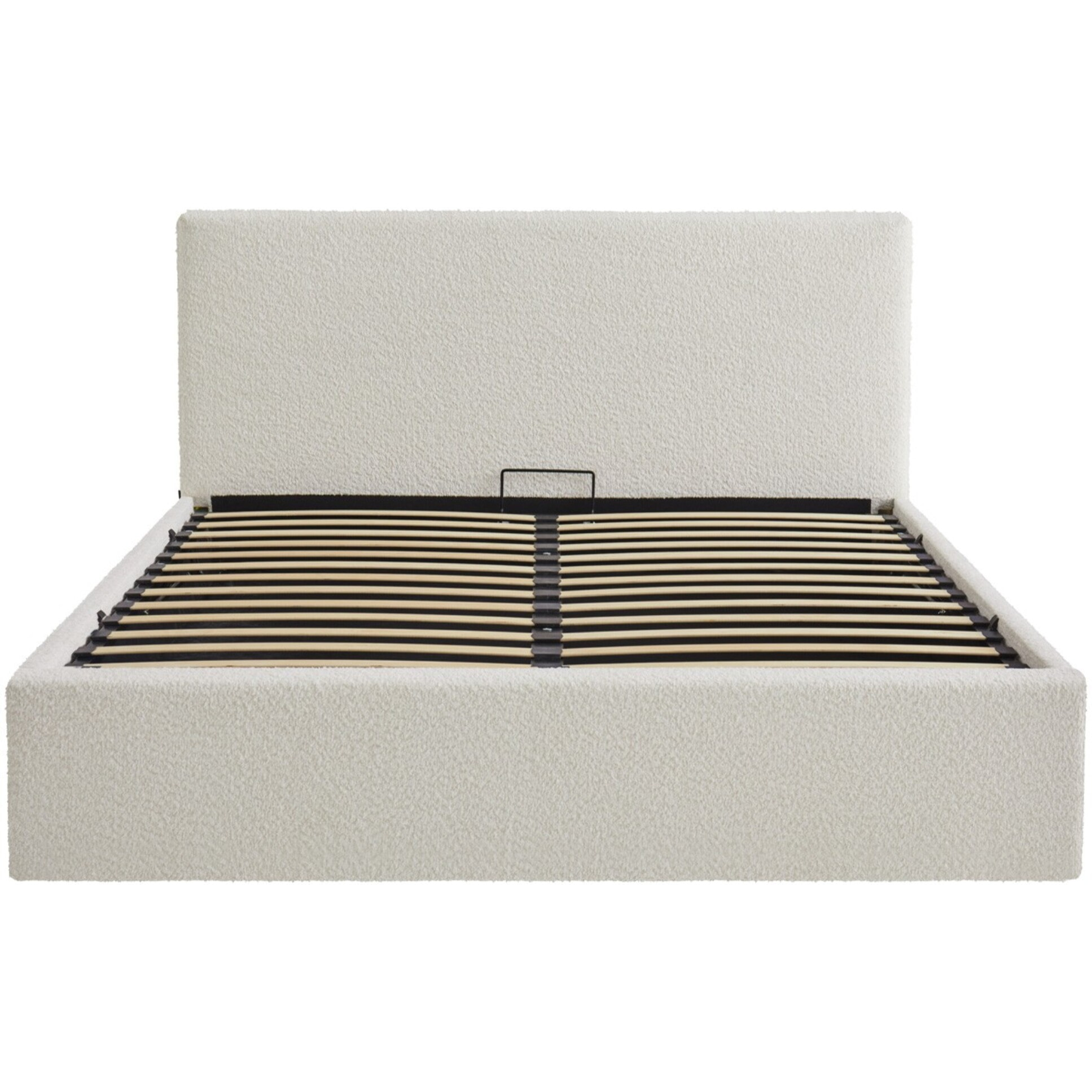 Lit coffre avec tête de lit en tissu bouclé - TINA