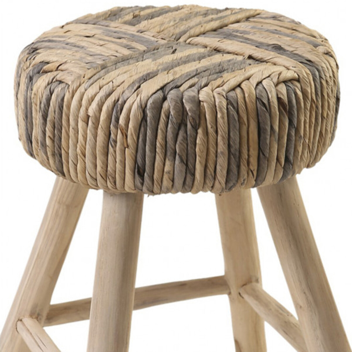 Tabouret en bois de teck avec tressage en abaca - SURYA