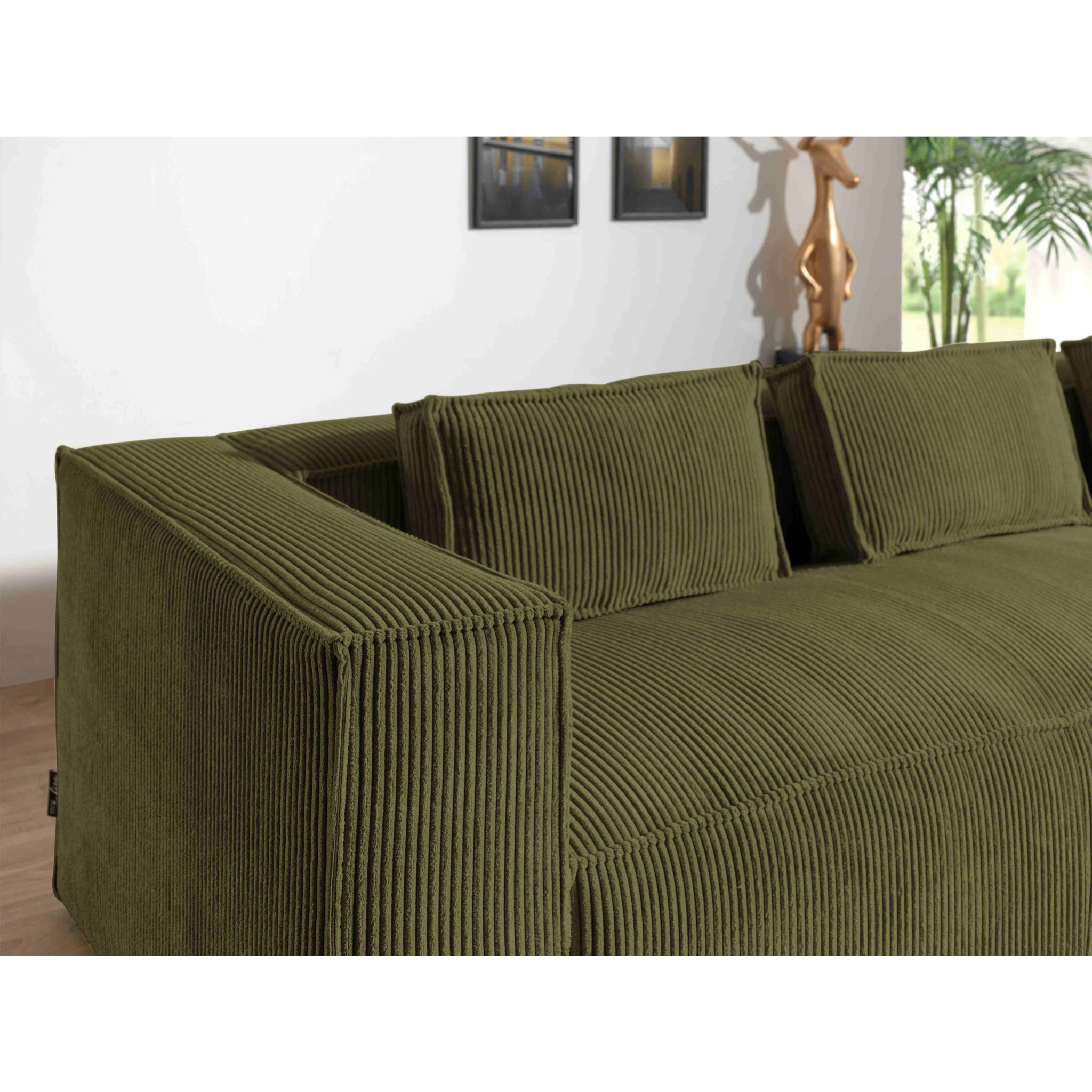 Stella - canapé d'angle - en velours côtelé - 4 places -style contemporain - droit - Vert