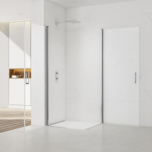 Set Porte de douche 80x196 cm transparente + Profilé pour paroi de douche + Poignée pour porte de douche (SATFUD80NIKA)