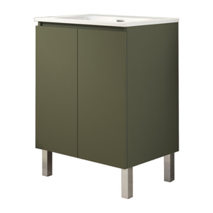 Ensemble de Salle de Bain Lust | 60 cm Vert | Deux Portes | Lavabo Encastré | N'inclut pas le Miroir | Meuble Assemblé | Alday