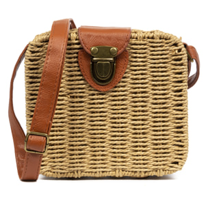IRIA QUINTANA Borsa a tracolla da donna Empoli. Tessuto Paglia Pelle Sintetica PU 18x7x17 Cm. Colore cammello