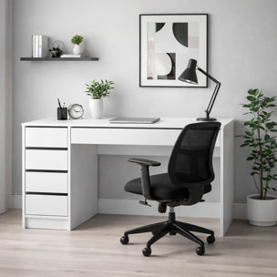 Scrivania moderna con 4 Cassetti e 1 cassettone centrale Ufficio Mobile Desk 120 x 55 x 75 cm  bianco lucido