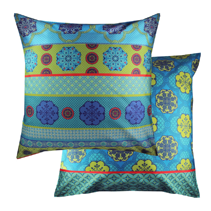 Taie d'oreiller satin de coton 115 g/m² imprimé bleu Rosalia turquoise