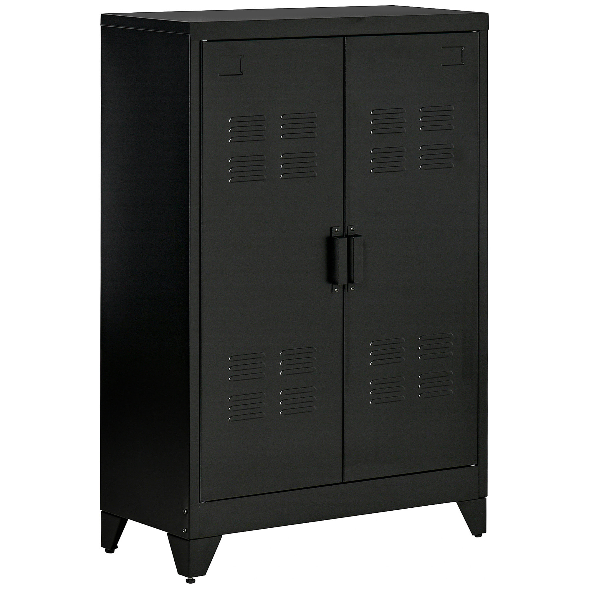 Armario de Almacenamiento Aparador de Metal con Doble Puerta Cierre Magnético y 2 Estantes Ajustables para Oficina Salón Dormitorio 75x33x110 cm Negro