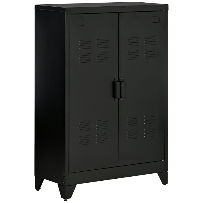 Armario de Almacenamiento Aparador de Metal con Doble Puerta Cierre Magnético y 2 Estantes Ajustables para Oficina Salón Dormitorio 75x33x110 cm Negro