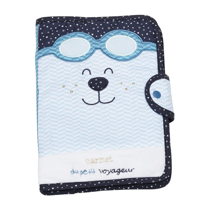 Protege Carnet De Sante en coton Bleu