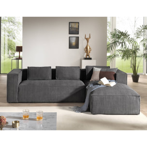 Stella - canapé d'angle droit en velours côtelé - 4 places -style contemporain - Gris foncé
