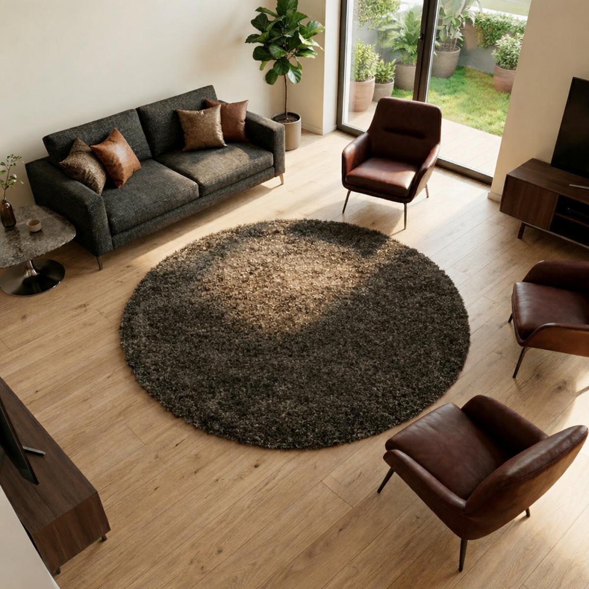Tapis longs poils shaggy tissé motif uni TENI
