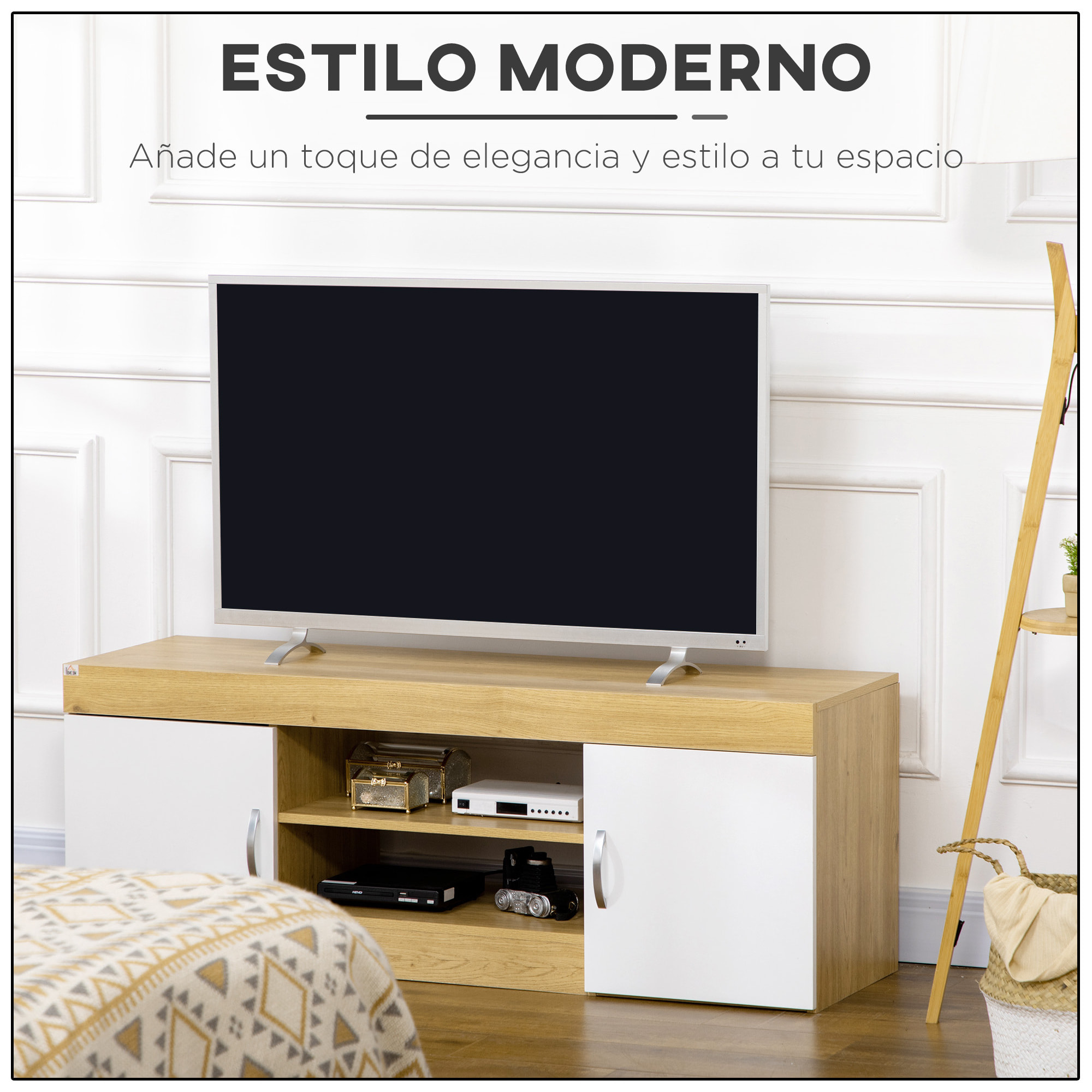 Mueble de TV Mueble para Salón Moderno con 2 Puertas con Tirador y Almacenamiento de 2 Niveles para Televisores de hasta 60 Pulgadas para Dormitorio 130x39,6x48 cm Natural