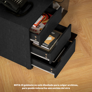 Cajonera de Oficina con Ruedas Mueble Archivador con 3 Cajones Cajonera para Escritorio Estudio 40x50x57,5 cm Negro