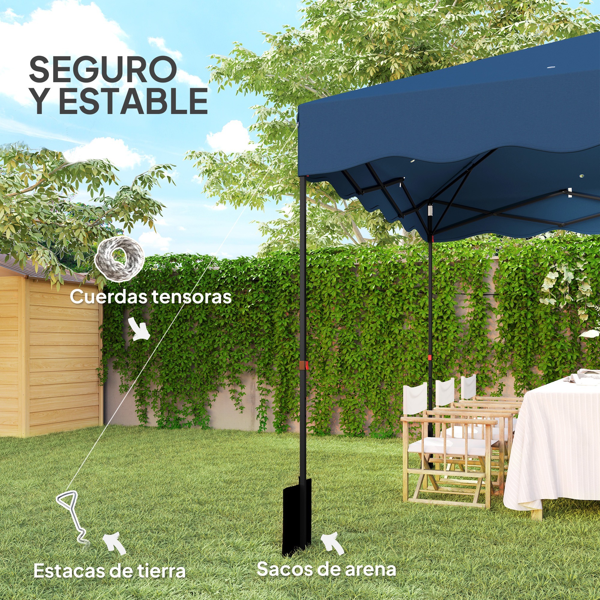 Carpa Plegable Pop-up Gazebo 3x3 m Cenador Plegable con Protección UV 50+ Altura Ajustable Bolsa de Arena y Bolsa con Ruedas para Camping Fiestas Azul Oscuro