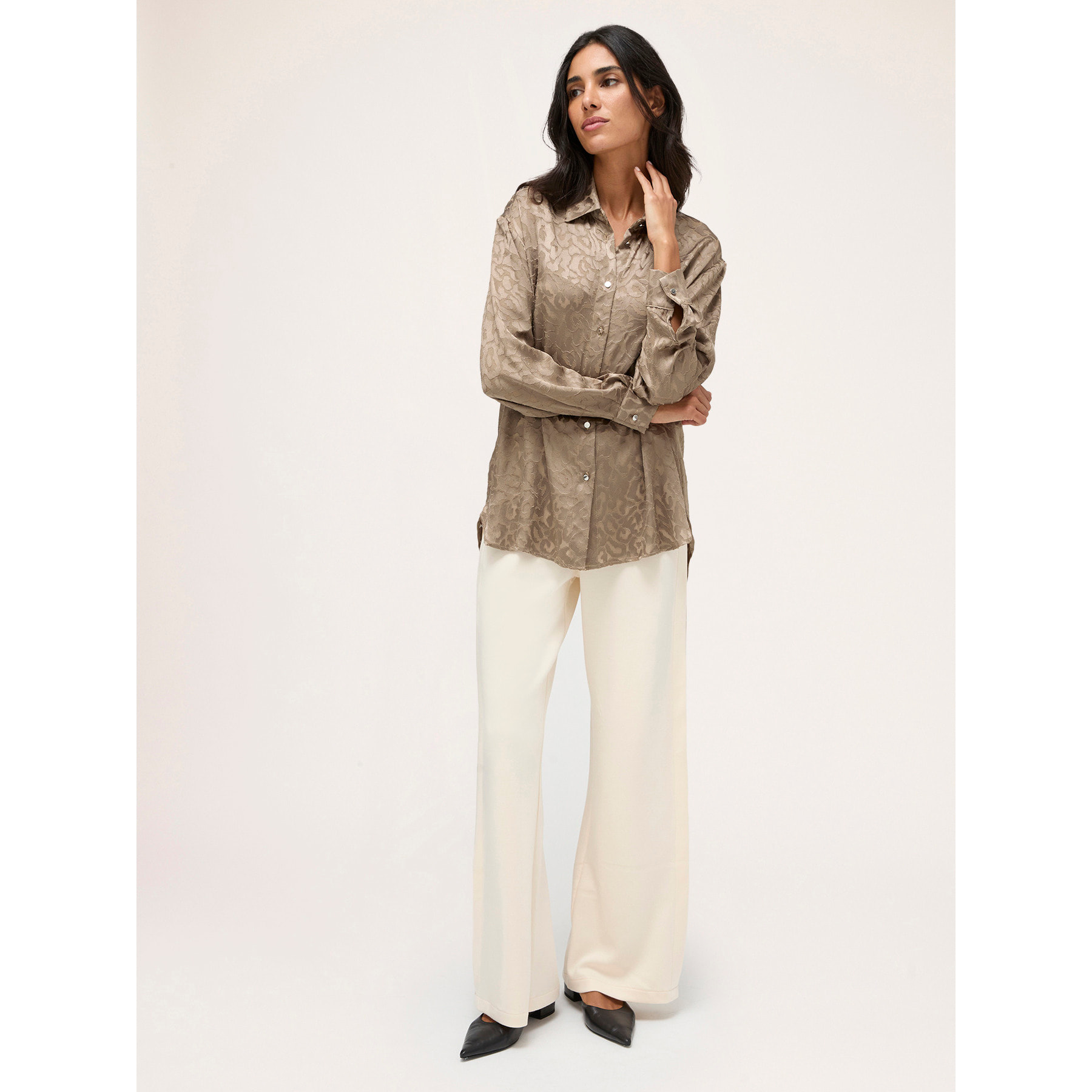 Motivi - Camicia in raso devoré - Beige