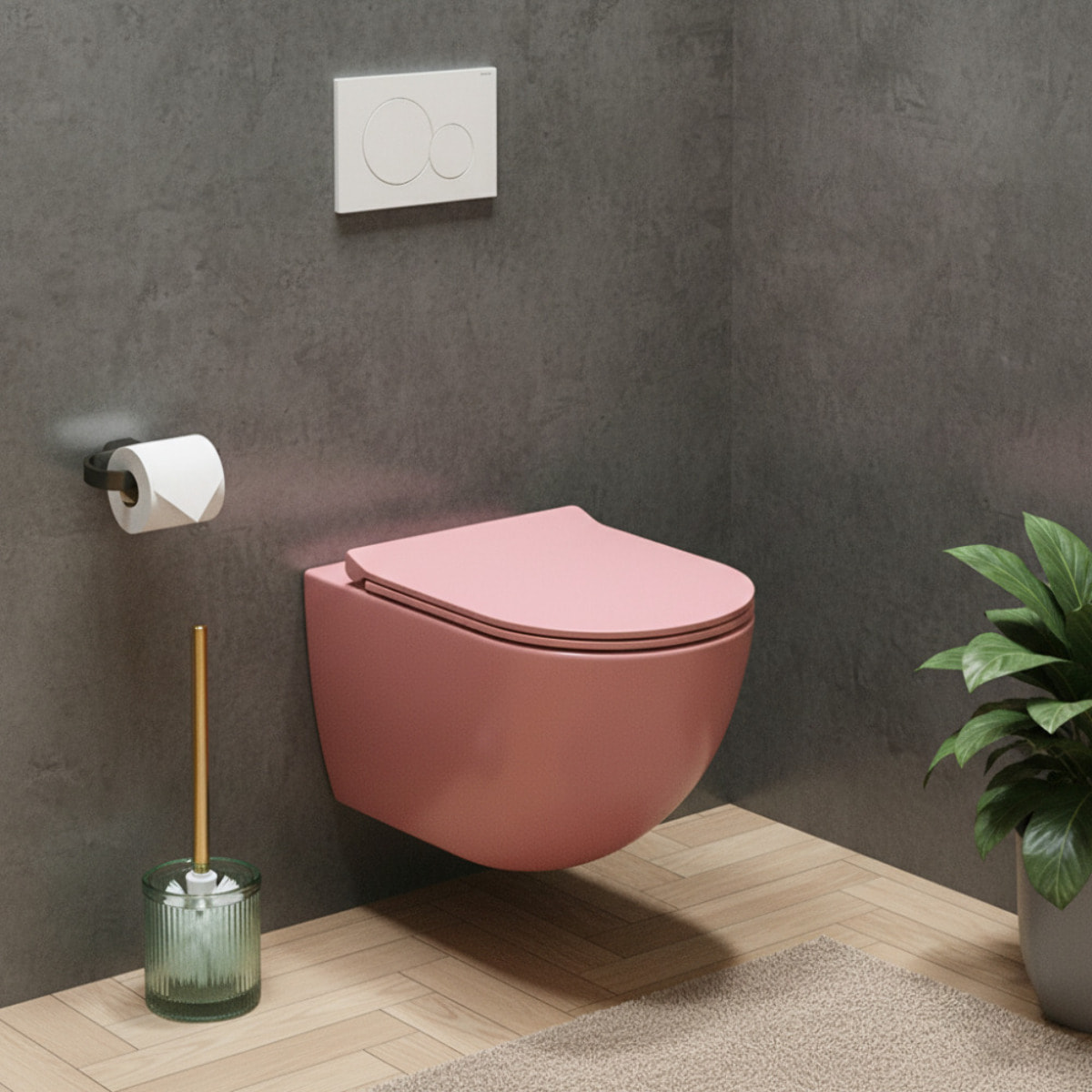 PixL WC suspendu en céramique Vortex , fixations invisibles + abattant Soft-Close, Rose mat (CEPX010RTORPPM)