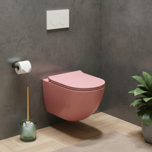 PixL WC suspendu en céramique Vortex , fixations invisibles + abattant Soft-Close, Rose mat (CEPX010RTORPPM)