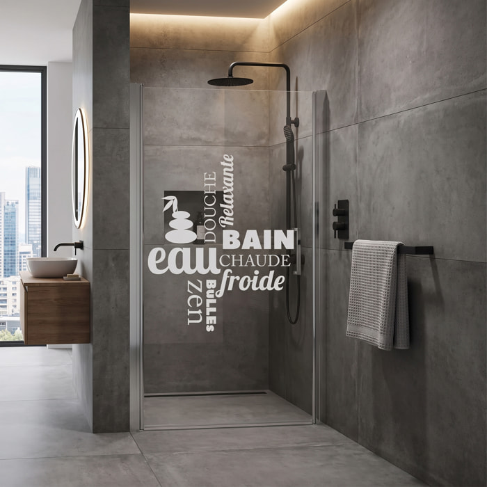 Film Fenêtre Anti Regard Occultant - DOUCHE ZEN - Stickers Autocollant Brise-Vue pour Vitre & Porte de Douche