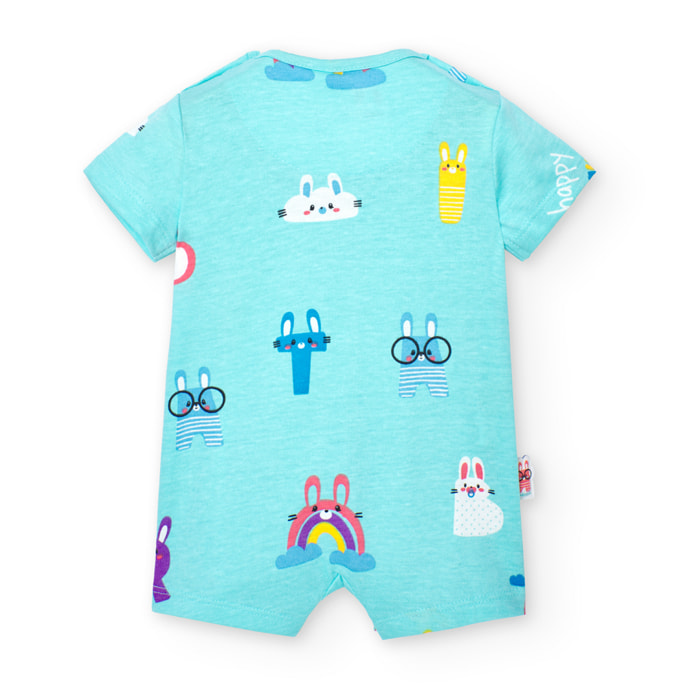 Pijama corto recién nacido, estampado verde agua, mangas