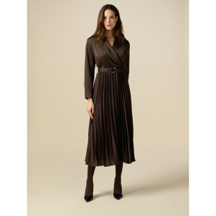 Oltre - Satin midi dress with pleated skirt - Marrón