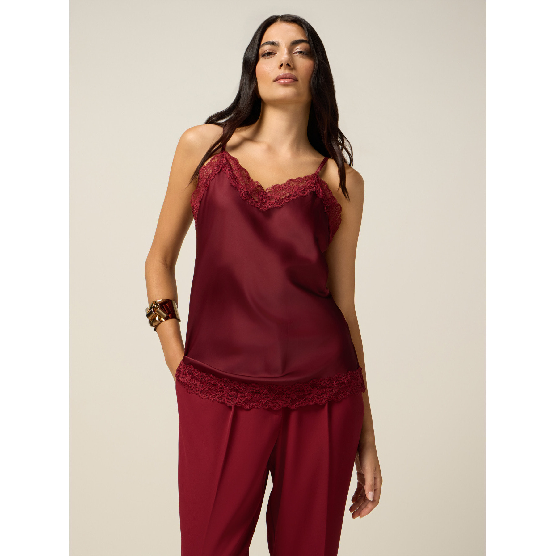 Oltre - Top lingerie in raso e pizzo - Bordeaux