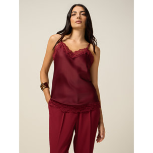 Oltre - Top lingerie in raso e pizzo - Bordeaux