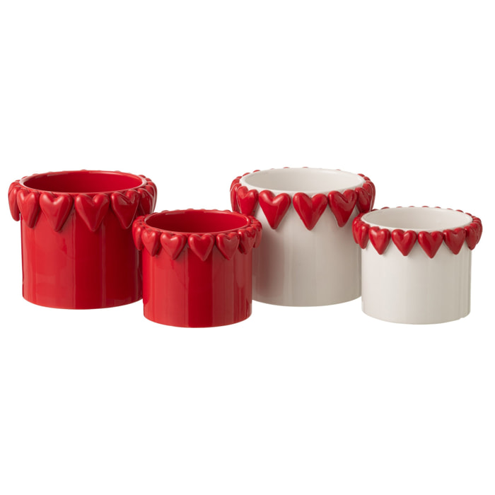 J-Line Cache-pot Coeurs - céramique - blanc/rouge - 2 pièces