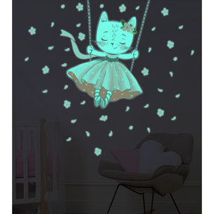 Sticker phosphorescent lumineux - CHAT DANSEUSE