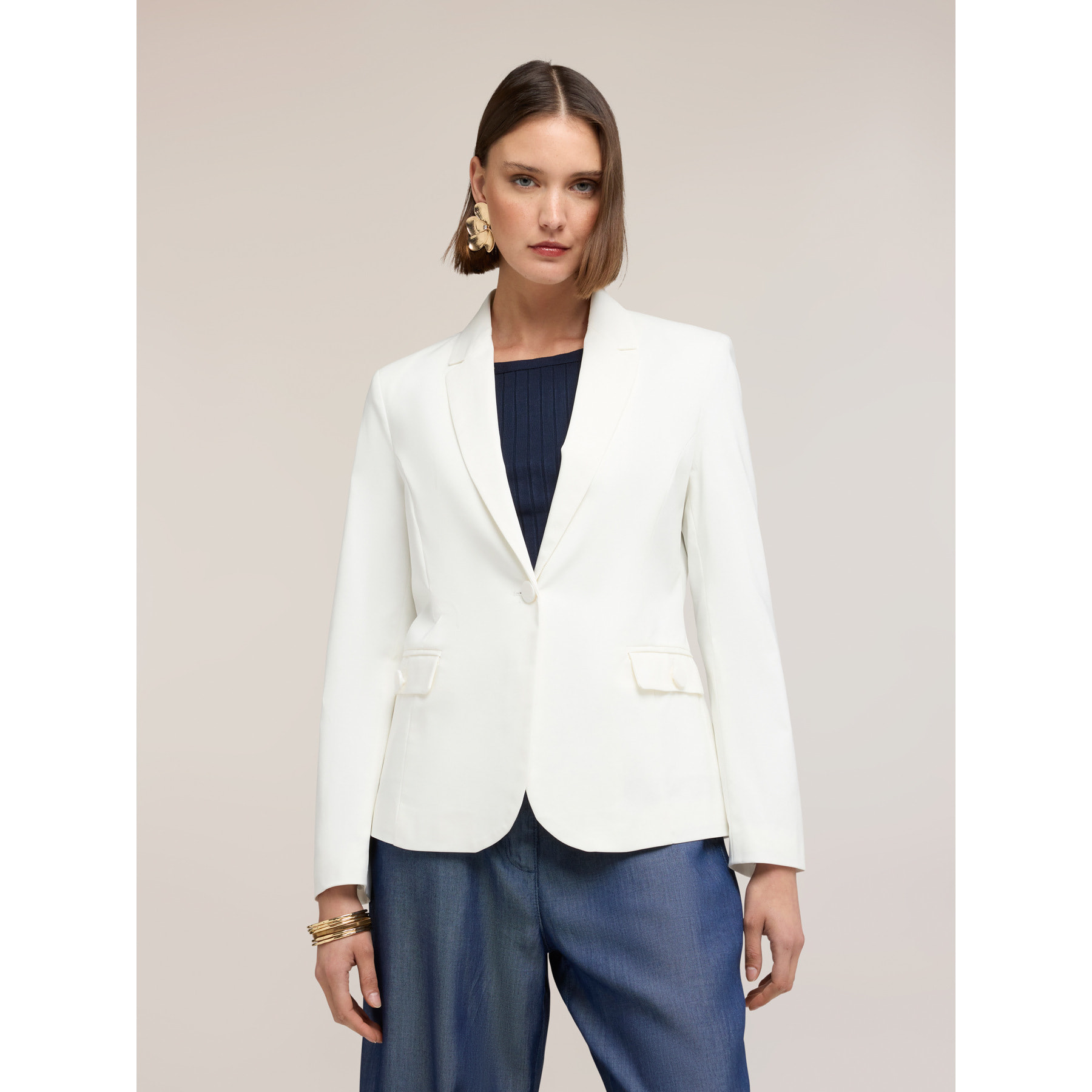 Motivi - Blazer strutturato in misto cotone - Bianco