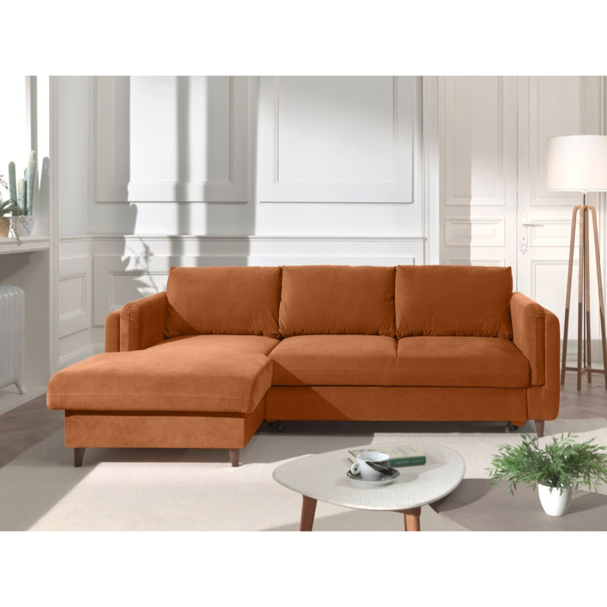 Brooke - canapé d'angle gauche - convertible avec coffre - 4 places - en velours - Rouille