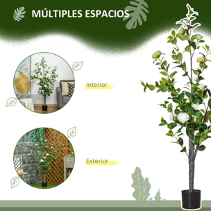 HOMCOM Árbol de Camelia Artificial 150 cm con Maceta de Cemento 285 Hojas Realistas y 25 Flores de Tela Planta Sintética Decoración para Hogar Oficina y Exterior Verde