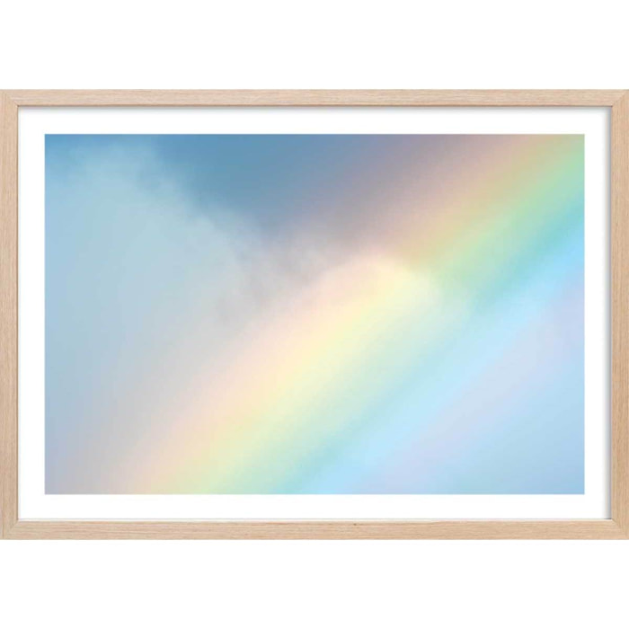 Affiche photo arc en ciel pastel Affiche + cadre en bois - Chêne