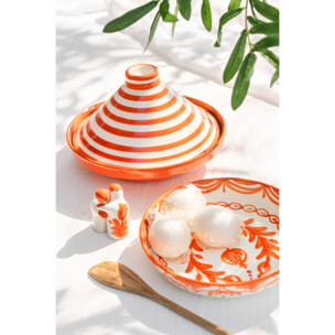 J-Line plat Granada Low - céramique - blanc/orange - large - Ø 25 cm