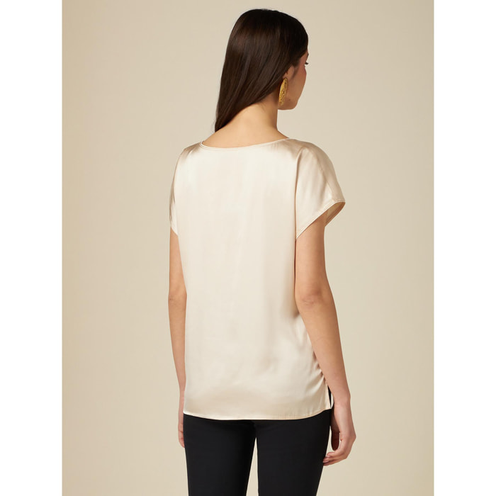 Oltre - Blusa en raso de viscosa - Beige