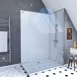 Pack douche à l'Italienne 90x120 - Kit Panneaux muraux Blanc/Chrome + receveur + Paroi 8 mm