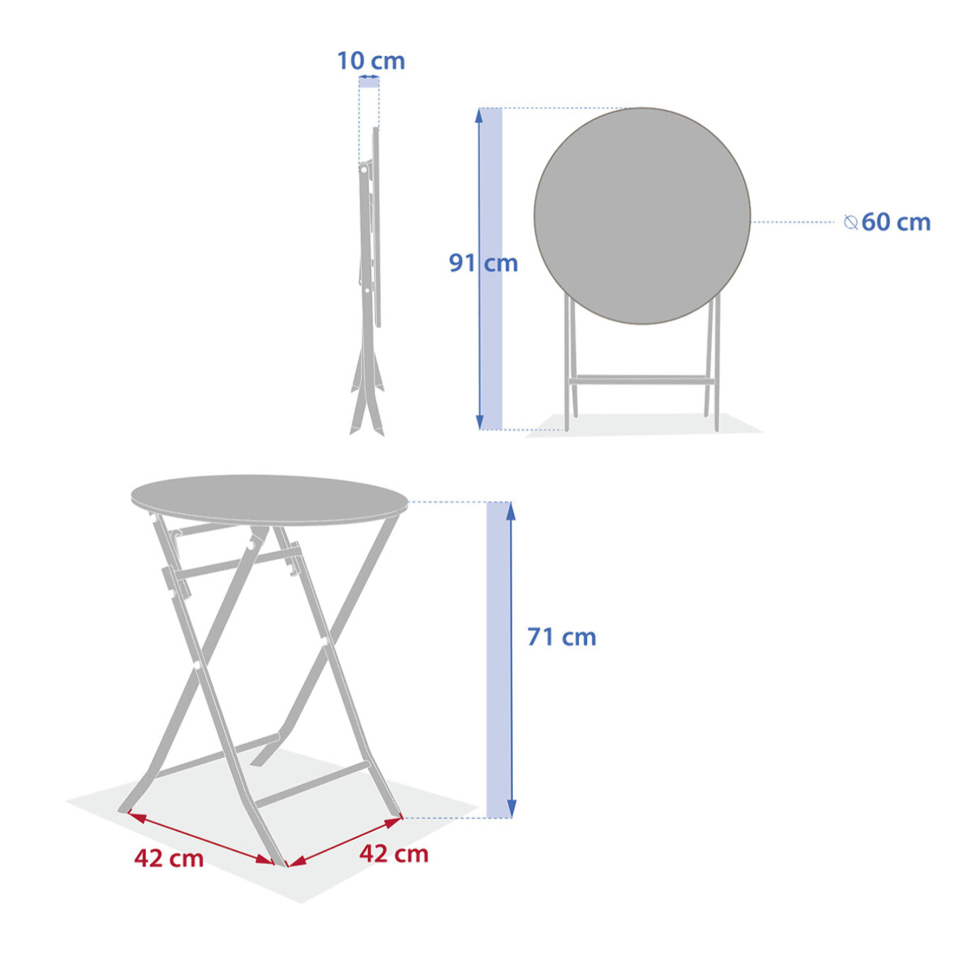 Table de jardin pliante ronde "Greensboro" vert laurier 2 places en acier