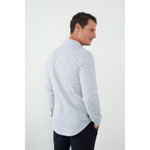 Camicia Uomo 1 Bottone Francese Slim Jacquard Fantasia Bianco e Blu