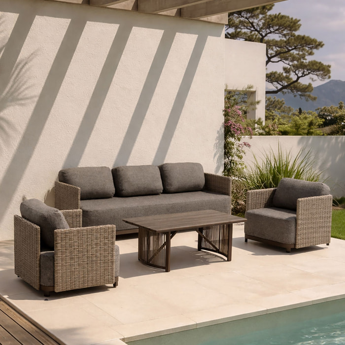 Salon de jardin 5 places résine tressée et structure aluminium moka  MADRAGUE