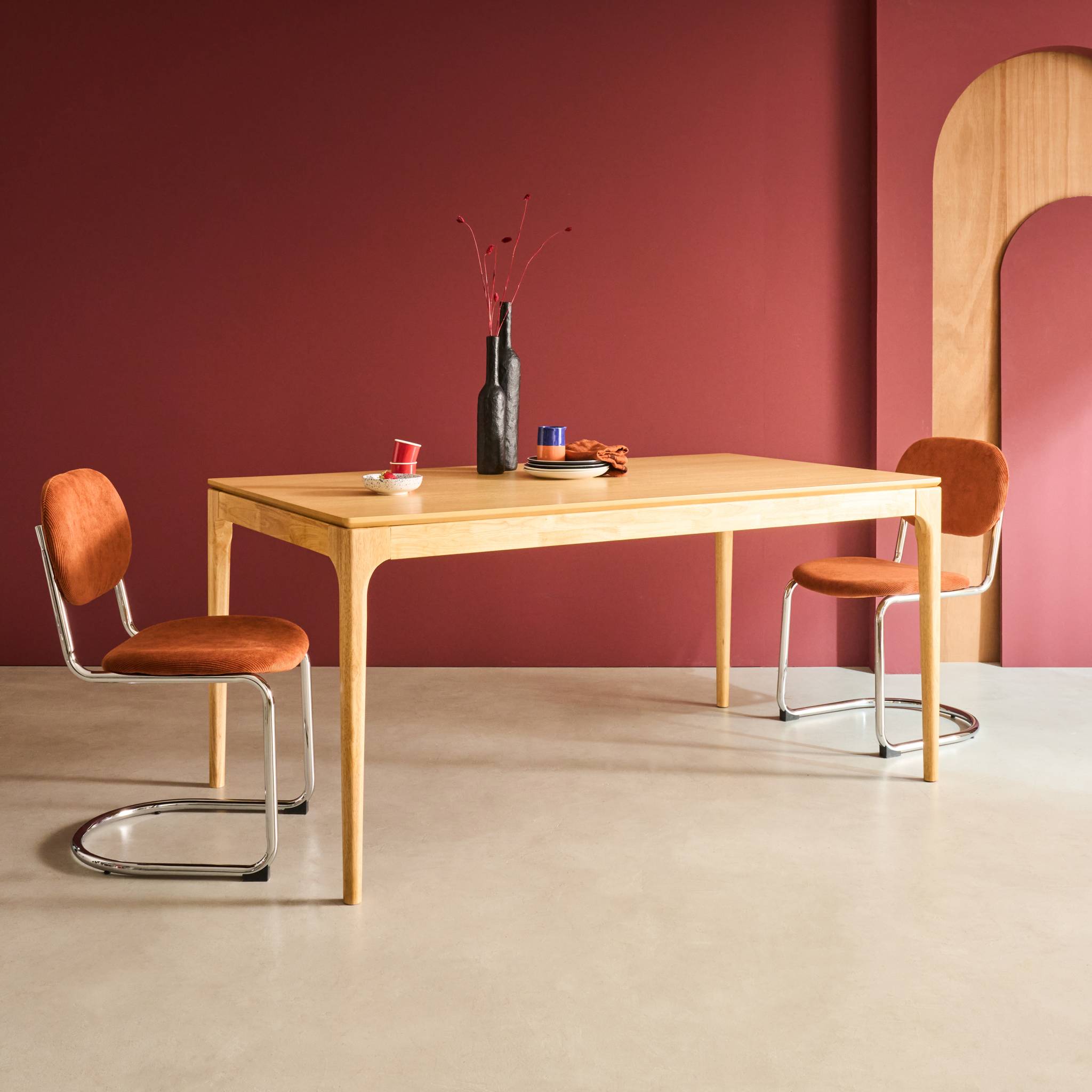 Table à manger rectangulaire bois d'hévéa et placage frêne 6 places ELENA