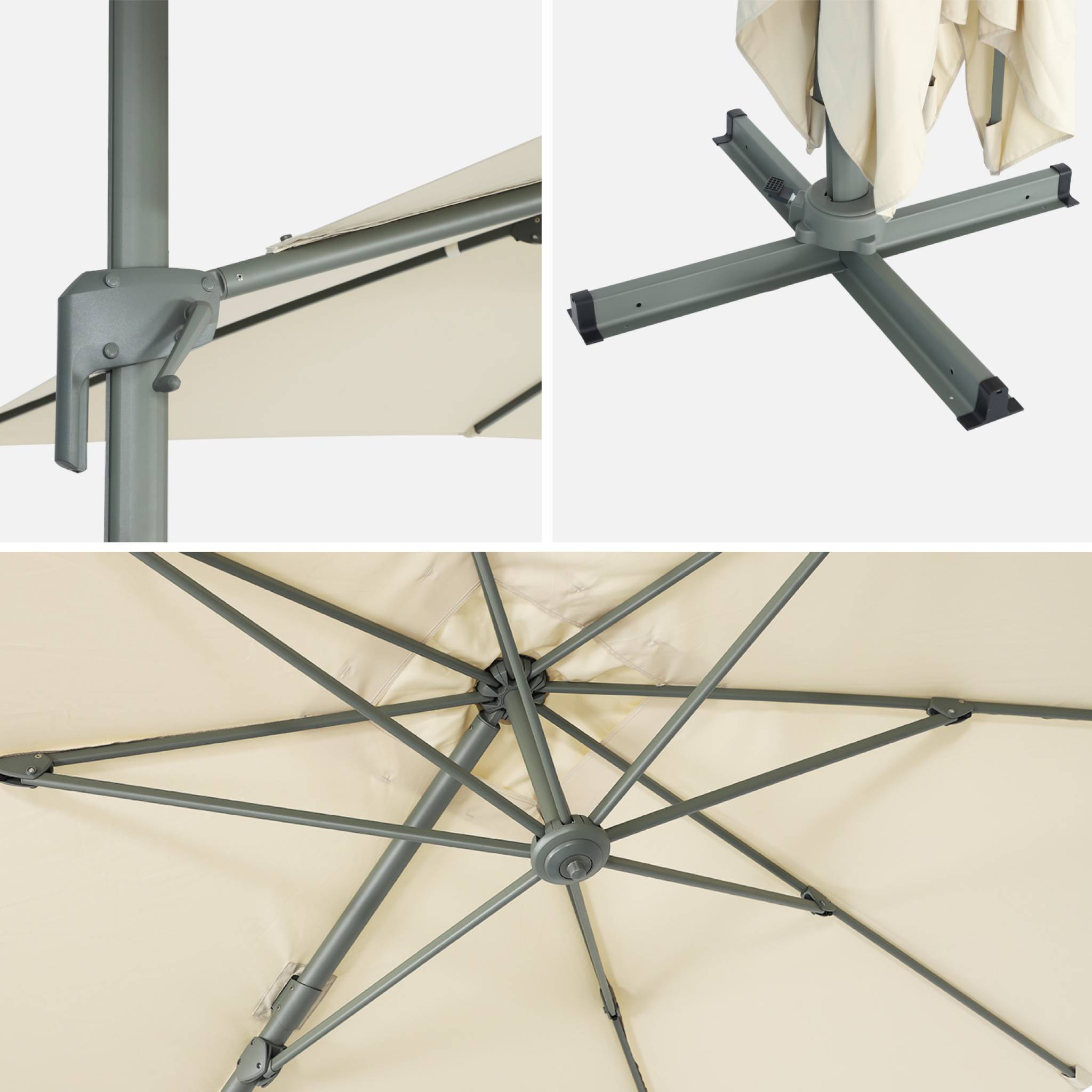 Parasol déporté rectangulaire 2x3m - Antibes - Ecru - Parasol excentré inclinable. rabattable et rotatif à 360°.